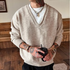 假两件针织衫复古正色男女秋冬季保暖情侣通勤风休闲高级感毛衣