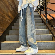 批发春季玩裤港风潮牌新款大码<b class='q'>日系</b>直筒牛仔裤时尚百搭潮流痞帅高街男