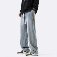 批发复古玩裤直筒牛仔裤男夏季薄款宽松休闲阔腿长裤美式男生高街<b class='q'>裤子</b>