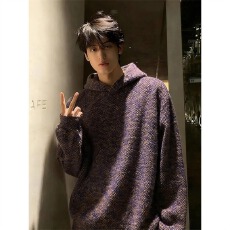 批发美式衣锐毛绒针织卫衣男冬季小众设计感重磅连帽衫小香风情侣外套