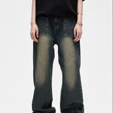 复古淘潮做旧水洗牛仔裤男美式高街拖地老爹裤街头宽松直筒长裤