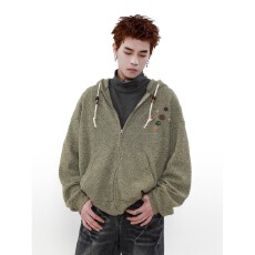 原版12针做法带徽章毛衣针织黑衣连帽外套男女春秋上衣开衫潮牌