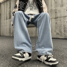 批发【牛仔裤】男款玩裤抽绳松紧腰加<b class='q'>长裤</b>子春秋原创国潮直筒裤情侣潮