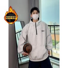 批发华棉复贝贝绒连帽八街中性风卫衣男女秋冬高街学生情侣外套