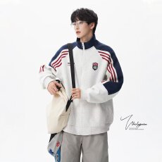 批发【卫衣】三条杠欧派星撞色立领休闲夹克外套男春秋拉链卫衣开衫潮