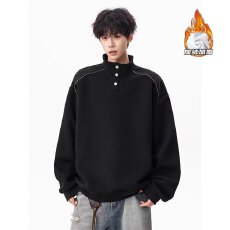 华棉复贝贝绒立领八街中性风加绒卫衣宽松落肩Polo衫休闲上衣