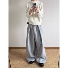 空气层双褶皱抽绳卫裤高腰M4阔腿裤男春直筒裤休闲垂感慵懒风