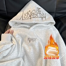 批发【华棉复贝贝绒】字母领 航刺绣连帽卫衣男女重磅春秋冬宽松上衣