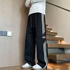 常规款裤子男长隆秋冬季直筒裤宽松休闲运动裤条纹阔腿长裤情侣