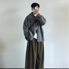 批发百花绒连帽<b class='q'>针织衫</b>毛衣秋冬揭潮坊松弛慵懒风外穿上衣开衫外套