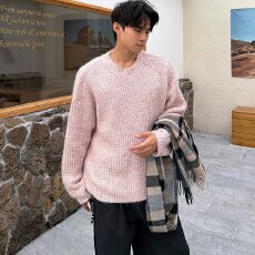 批发羊驼毛料<b class='q'>针织衫</b>毛衣圆领揭潮坊<b class='q'>男</b>女秋冬高级感内搭可外穿打底