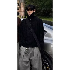 批发【鹿毛绒粗针老钱风毛衣】V领揭潮坊针织开衫<b class='q'>男</b>秋冬宽松休闲外套