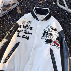 批发【骷髅骑士棒球服】春秋揭<b class='q'>潮</b>坊刺绣PU皮拼接夹克外套男女宽松情侣
