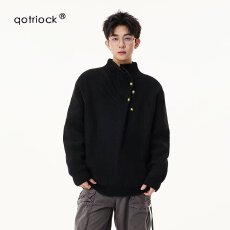 批发【不规则衫毛衣】纽扣揭潮坊高领<b class='q'>针织衫</b>上衣<b class='q'>男</b>春秋冬痞帅慵懒时尚