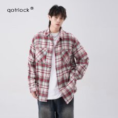 批发【复古<b class='q'>格子</b>长袖衬衫】春秋揭潮坊翻领宽松情侣休闲衬衣男女外套潮