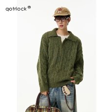 批发【假两件毛衣】秋冬揭潮坊翻领线衣<b class='q'>男</b>潮牌重磅宽松休闲套头<b class='q'>针织衫</b>