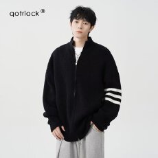 批发【双拉链头三条杠毛衣】立领揭潮坊条纹<b class='q'>针织衫</b>外套<b class='q'>男</b>女春秋冬毛衫