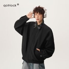 批发【假两件格子领夹克】春秋揭<b class='q'>潮</b>坊宽松格子百搭外套男开衫上衣情侣