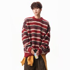 批发【美式复古条纹宽松毛衣】圆领揭潮坊无领撞色<b class='q'>男</b>士独特<b class='q'>针织衫</b>外套