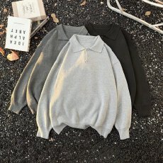 批发海鸥领毛衣春秋揭潮坊复古翻领POLO衫男情侣简约休闲套头毛衫
