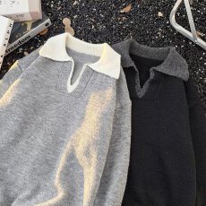 批发假两件毛衣春秋冬揭潮坊加厚polo领<b class='q'>针织衫</b>宽松保暖休闲毛衣男