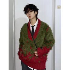 批发【复古渐变<b class='q'>针织衫</b>慵懒风】秋冬揭潮坊V领毛绒毛衣男宽松新年上衣