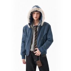 批发战马雕纯棉帆布仿貂毛帽子可拆卸防寒前言日记棉服座山雕外套