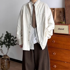 批发春秋冬凯尊度新款宽松垂感纽扣装饰长袖<b class='q'>衬衫</b>中性廓形<b class='q'>男</b>女<b class='q'>衬衣</b>外套