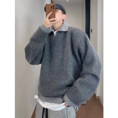 批发【北极绒老钱风假两件毛衣】男款兔先绅秋冬季翻领<b class='q'>针织衫</b>上衣外套