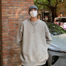 批发【包芯纱老钱风美式亨利领毛衣】秋冬兔先绅休闲<b class='q'>针织衫</b>男纯色毛衣