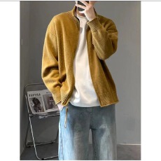 批发【纯色包芯纱开衫毛衣】立领兔先绅针织外套男春秋冬宽松休闲毛衣