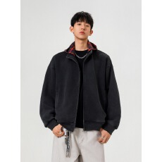 水洗纯棉复合拼接格子卫衣男女国潮假两件开衫cleanfit外套春