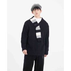 批发【<b class='q'>北极</b><b class='q'>绒</b>】围巾乐万邦V领毛衣男秋冬青少年学生加厚保暖红色线衣