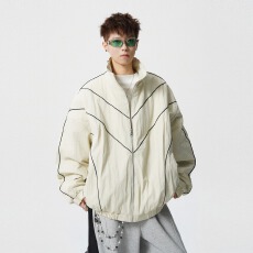 批发加棉款】条纹發財立领<b class='q'>防寒服</b>男棉衣冬装外套大码潮牌宽松保暖棉袄