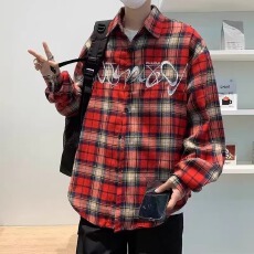 批发格子上衣<b class='q'>衬衫</b>】春秋凯尊度别致男情侣红色格子上衣<b class='q'>衬衫</b>休闲<b class='q'>衬衣</b>潮