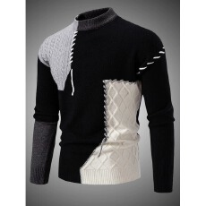 批发不规则补丁针织毛衣内搭衣方天地撞色毛衣男秋冬圆领套头<b class='q'>针织衫</b>