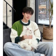 批发不规则补丁针织毛衣】圆领衣方天地男秋冬休闲套头衫男保暖毛线衣