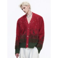 批发新年水貂毛提花原版钉】新年黑衣V领毛衣男秋冬季宽松镶钻<b class='q'>针织衫</b>