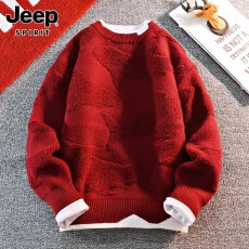 批发假两件北极绒毛巾绣毛衣】男士神秘秋冬软糯保暖红色本命年<b class='q'>针织衫</b>