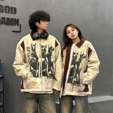 棉衣翻领上上签棉服男女款秋冬复古宽松加厚保暖棉衣情侣外套