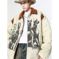 棉衣翻领上上签棉服男女款秋冬复古宽松加厚保暖棉衣情侣外套