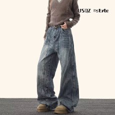 牛仔裤淘潮男士春秋季新款水洗直筒裤宽松高街潮牌男生阔腿长裤子