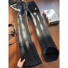 批发刺绣】裤子巴鲁米春秋季高街高腰渐变黑<b class='q'>牛仔裤</b><b class='q'>男</b>款微喇<b class='q'>修身</b>直筒裤