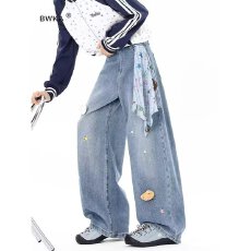 牛仔裤阔腿巴鲁米牛仔裤男春秋冬设计感小众高腰显瘦宽松直筒裤