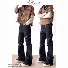 高弹力牛仔裤微喇新汇佳工装牛仔裤男款直筒宽松裤子痞帅多口袋