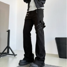 高弹力牛仔裤微喇新汇佳工装牛仔裤男款直筒宽松裤子痞帅多口袋