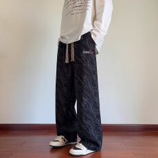 灯芯绒裤子男领航春秋直筒宽松阔腿长裤美式痞帅扎染新款休闲裤