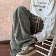 灯芯绒裤子男领航春秋直筒宽松阔腿长裤美式痞帅扎染新款休闲裤