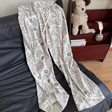 批发报纸满印灯芯绒】裤子男008春秋慵懒风垂感直筒裤<b class='q'>美式</b><b class='q'>休闲</b>阔腿裤