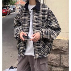 批发格子夹克】小香风元宝男春秋工装风复古痞帅宽松高级感飞行员<b class='q'>外套</b>